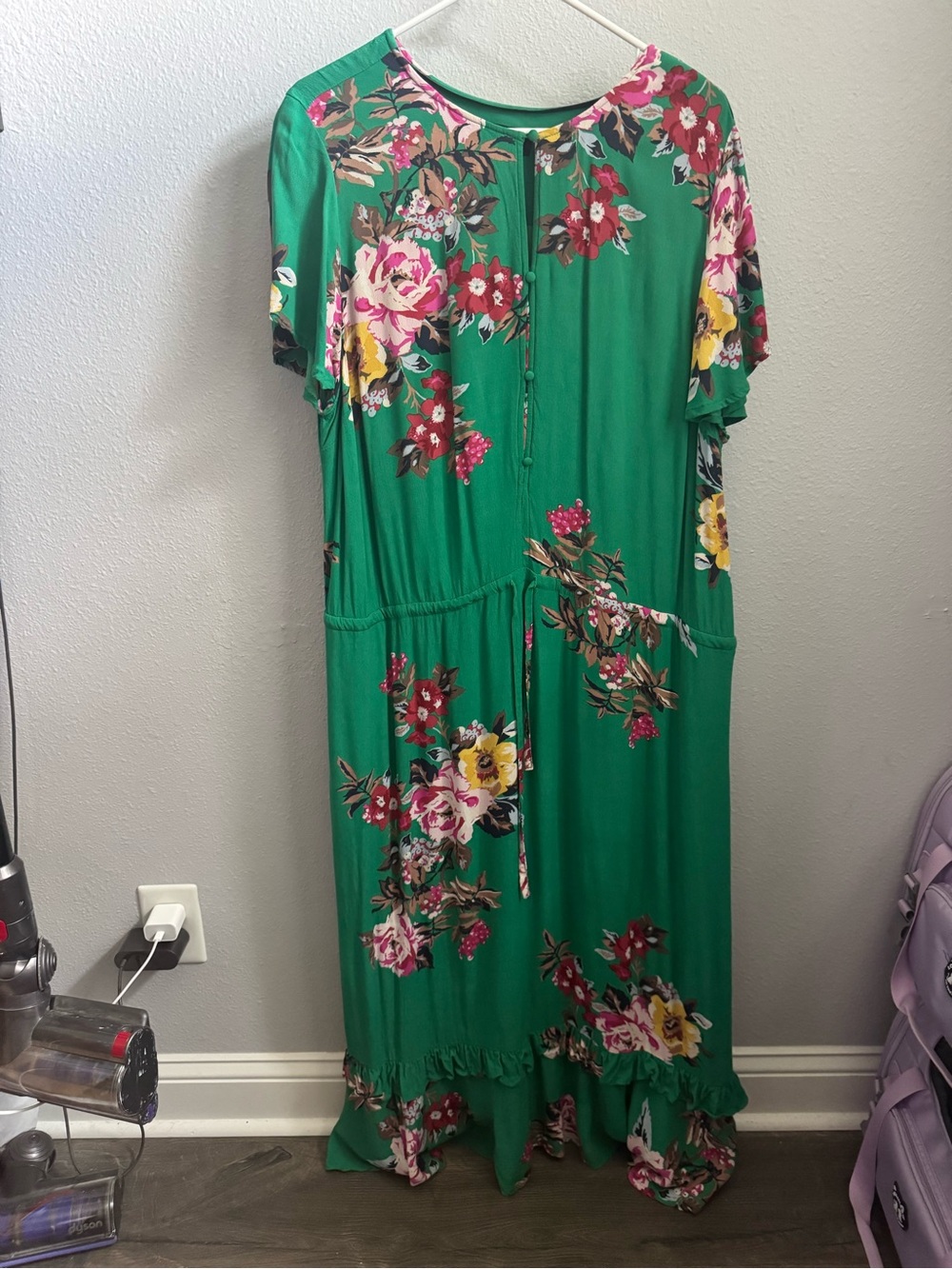 Joules Green Floral Short-Sleeve Maxi Dress